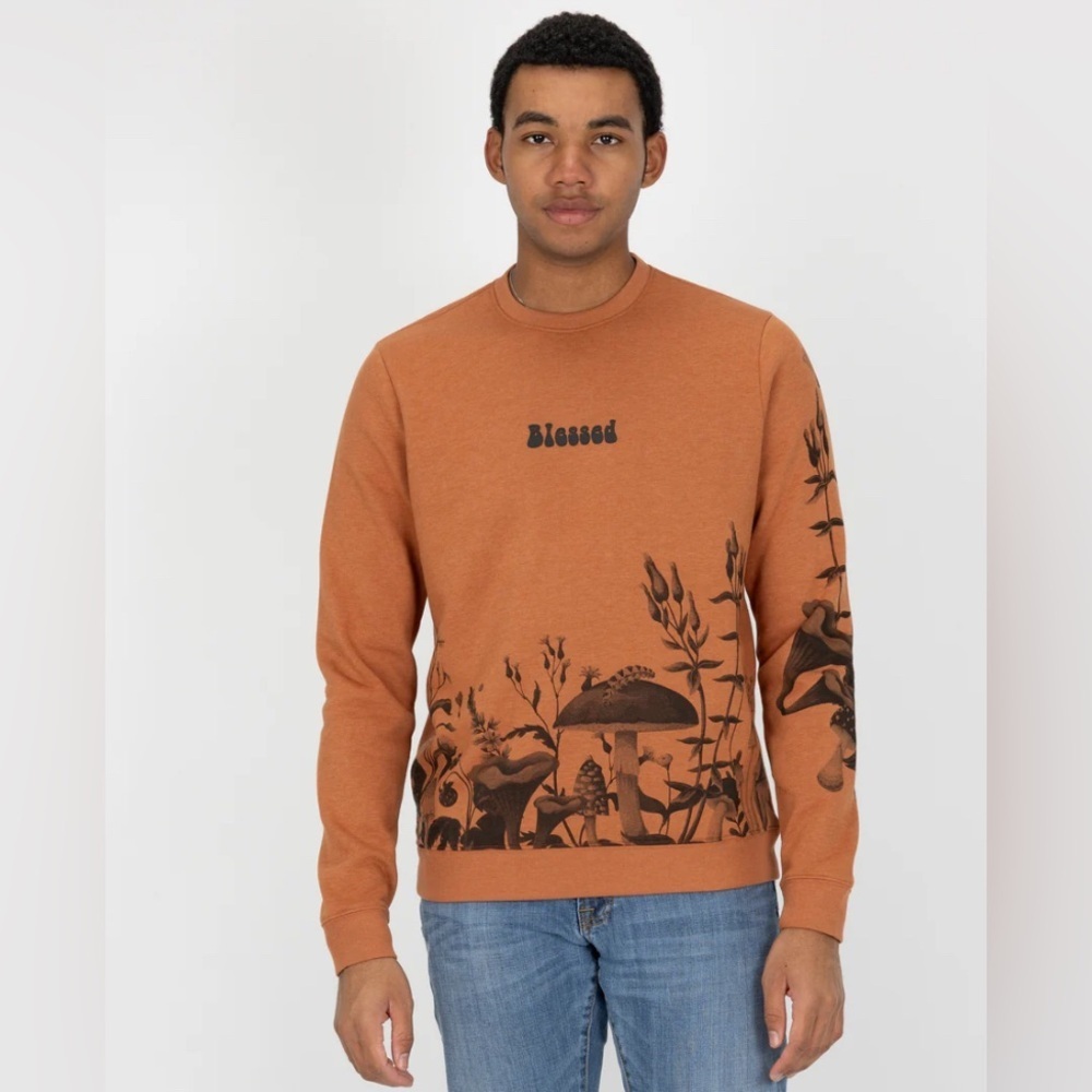 Blind Rooster Forestcore Graphic Crewneck Pullover in Amber Brown - Blessed